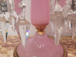 Large Victorian Pink Glass & Gilt Trim Crystals Lusters | Antique & Vintage | Moonee Ponds Antiques | Australia Wide Delivery