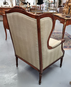 Beautifully Carved Louis XVI Walnut Upholstered Wingback Chair | Antique & Vintage | Moonee Ponds Antiques | Australia Wide Delivery