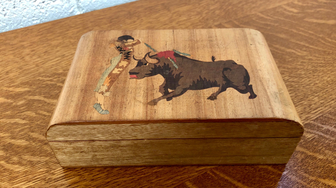 Vintage Wooden Box "Matador & Bull"