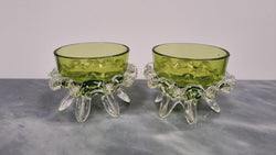 Pair of Victorian Green Glass Open Salt Bowl With Frilled Edging | Antique & Vintage | Moonee Ponds Antiques | Australia Wide Delivery