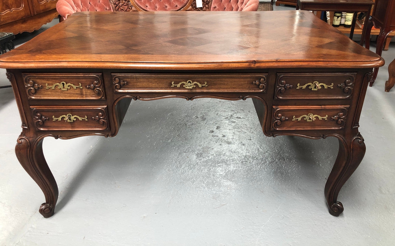 Antique French Walnut & Parquetry Top Louis XV Style Partners Desk | Antique & Vintage | Moonee Ponds Antiques | Australia Wide Delivery