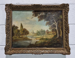 Antique French Castle Landscape Signed Oil On Canvas Painting | Antique & Vintage | Moonee Ponds Antiques | Australia Wide Delivery