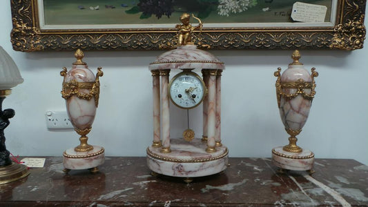 French Marble Clock Set