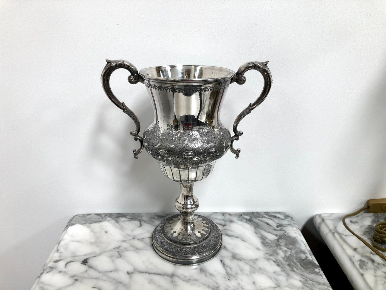 Large Embossed and Engraved Silver Plate Trophy or Vase | Antique & Vintage | Moonee Ponds Antiques | Australia Wide Delivery