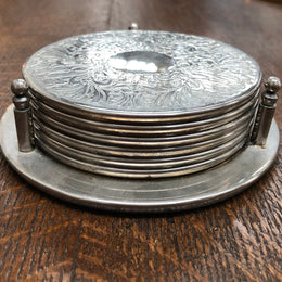 Set Of 6 Silver Coasters In Original Holder