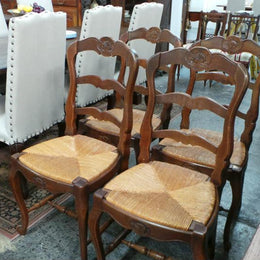 Solid Set Of Ten French Oak Rush Seat Dining Chairs