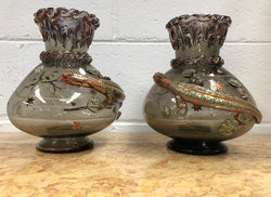 Pair Of Large Moser Enameled Vases With Lizards | Antique & Vintage | Moonee Ponds Antiques | Australia Wide Delivery