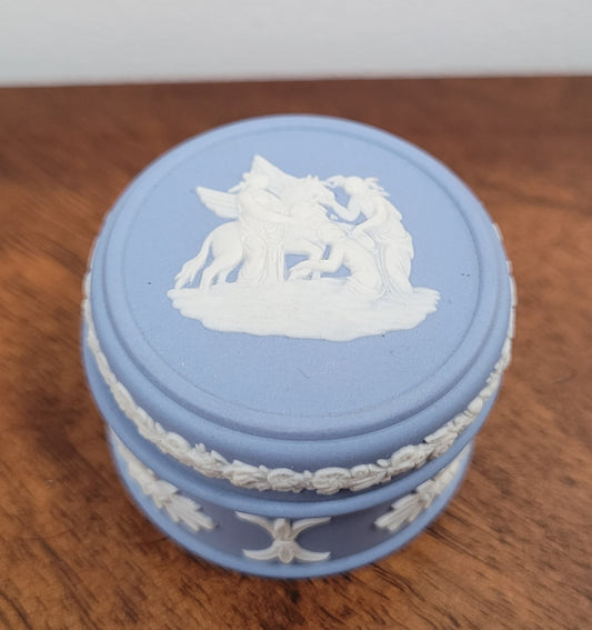 Wedgwood blue jasper trinket box. In good original condition with no chips or cracks.