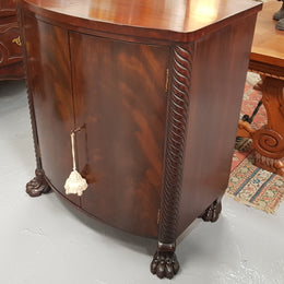 Antique Flame Mahogany Claw Foot Shoe Cupboard