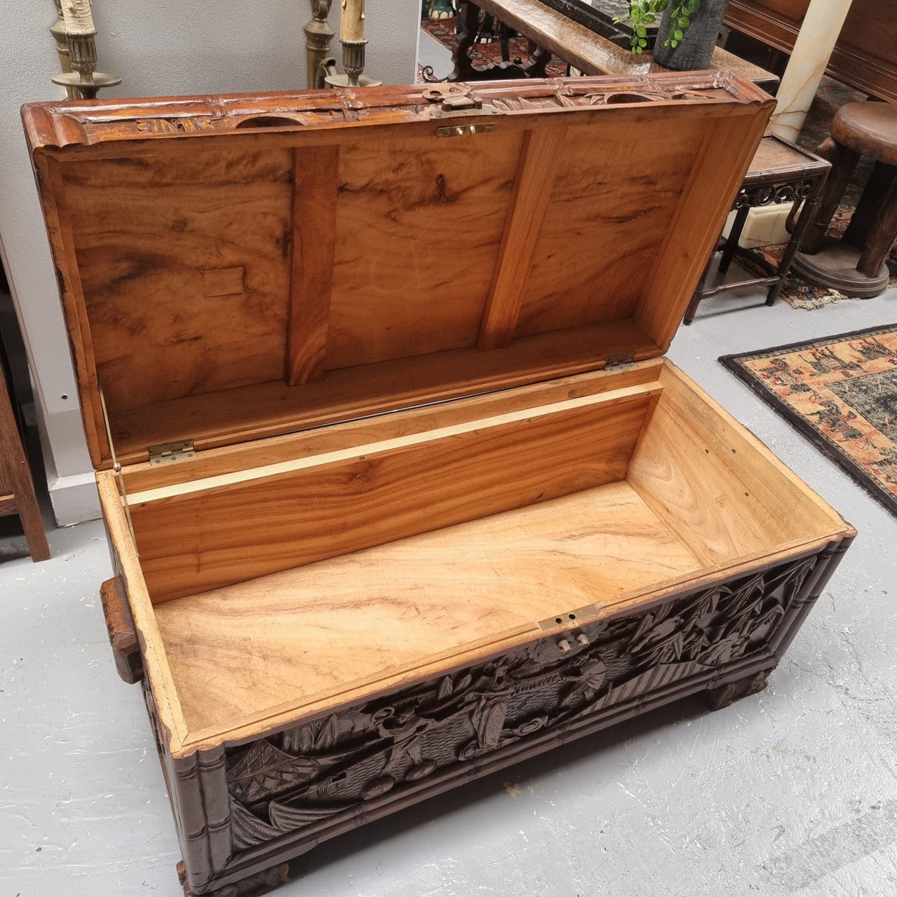 Impressive Carved Camphor Wood Chest