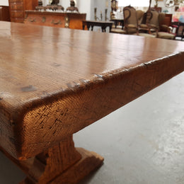 Superb 19th Century French Oak Pedestal Refectory Table Rustic Farmhouse