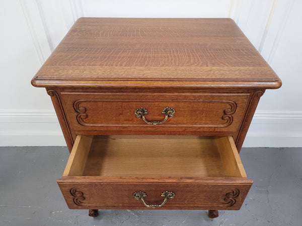 French Oak Louis XV style side drawers with lovely handles and three drawers. It has been sourced from France and is in good original detailed condition.