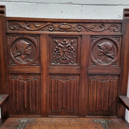 Decorative and nicely carved French Oak 19th Century hall seat with lift up lid for storage. Beautiful details and in good original detailed condition.
