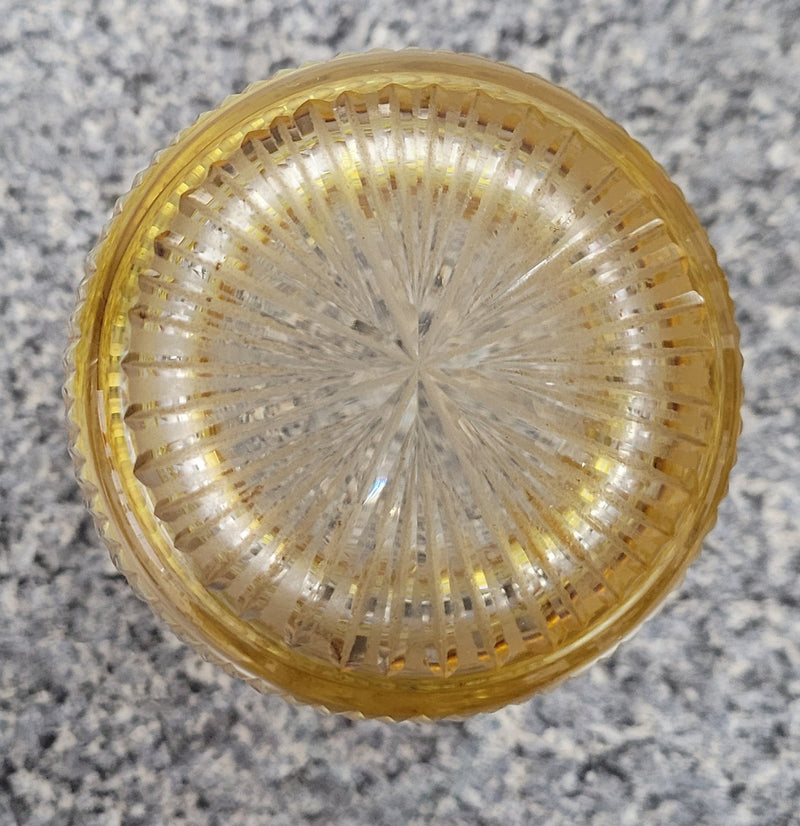 Antique Amber Bohemian acid etched and wheel engraved crystal vase. It has a stunning frieze of vine branches and a star cut base. It is in good original condition, please view photos as they help form part of the description.