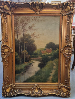 Framed French Landscape Painting On Canvas | Antique & Vintage | Moonee Ponds Antiques | Australia Wide Delivery