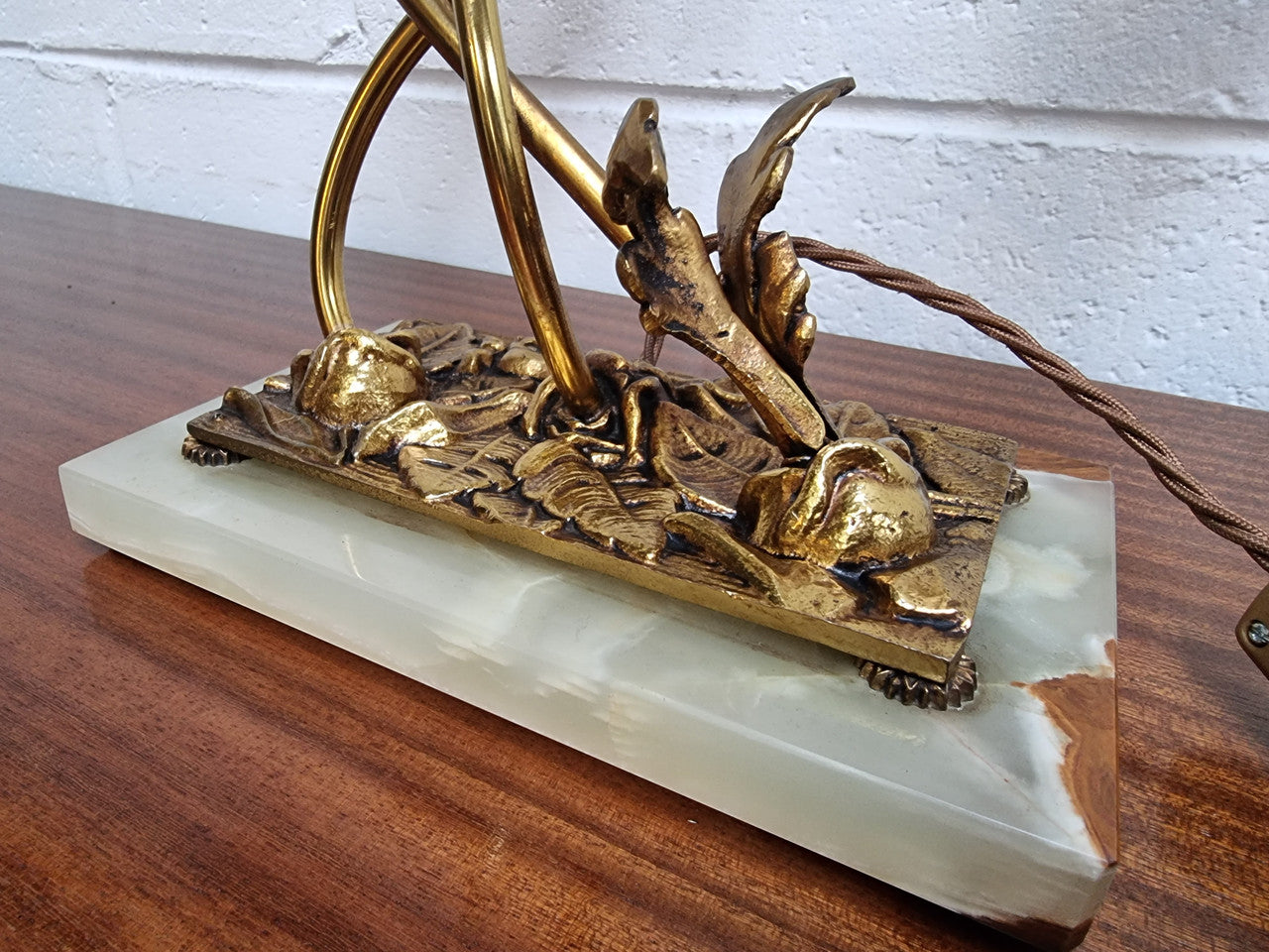 Art Deco Alabaster & Gilt Brass Table Lamp With Three Branches | Antique & Vintage | Moonee Ponds Antiques | Australia Wide Delivery