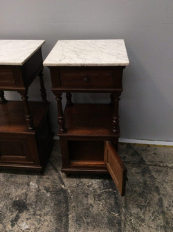 French Oak White Marble Top Bedside Cabinets | Antique & Vintage | Moonee Ponds Antiques | Australia Wide Delivery