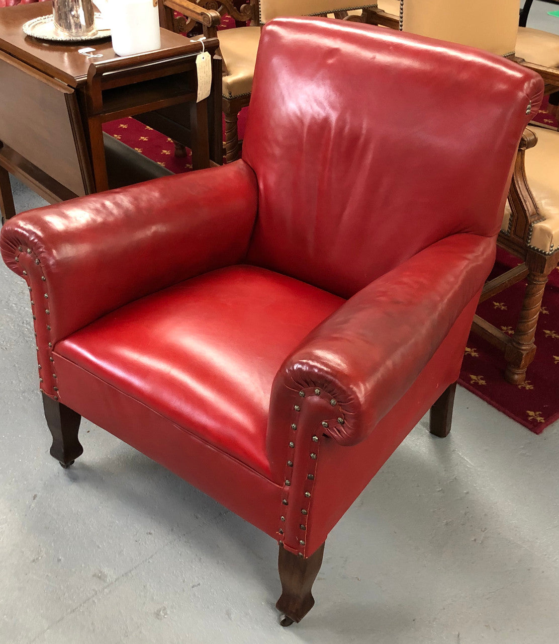 Art Deco Red Leather Arm Chair