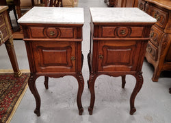 Elegant French Louis XV Style Pair of Carved Oak Mable Top Bedsides | Antique & Vintage | Moonee Ponds Antiques | Australia Wide Delivery
