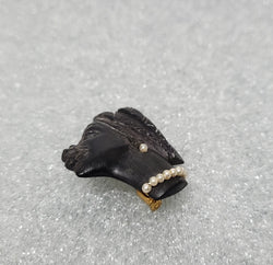 Vintage Carved Ebony & Seed Pearl African Head Brooch | Antique & Vintage | Moonee Ponds Antiques | Australia Wide Delivery