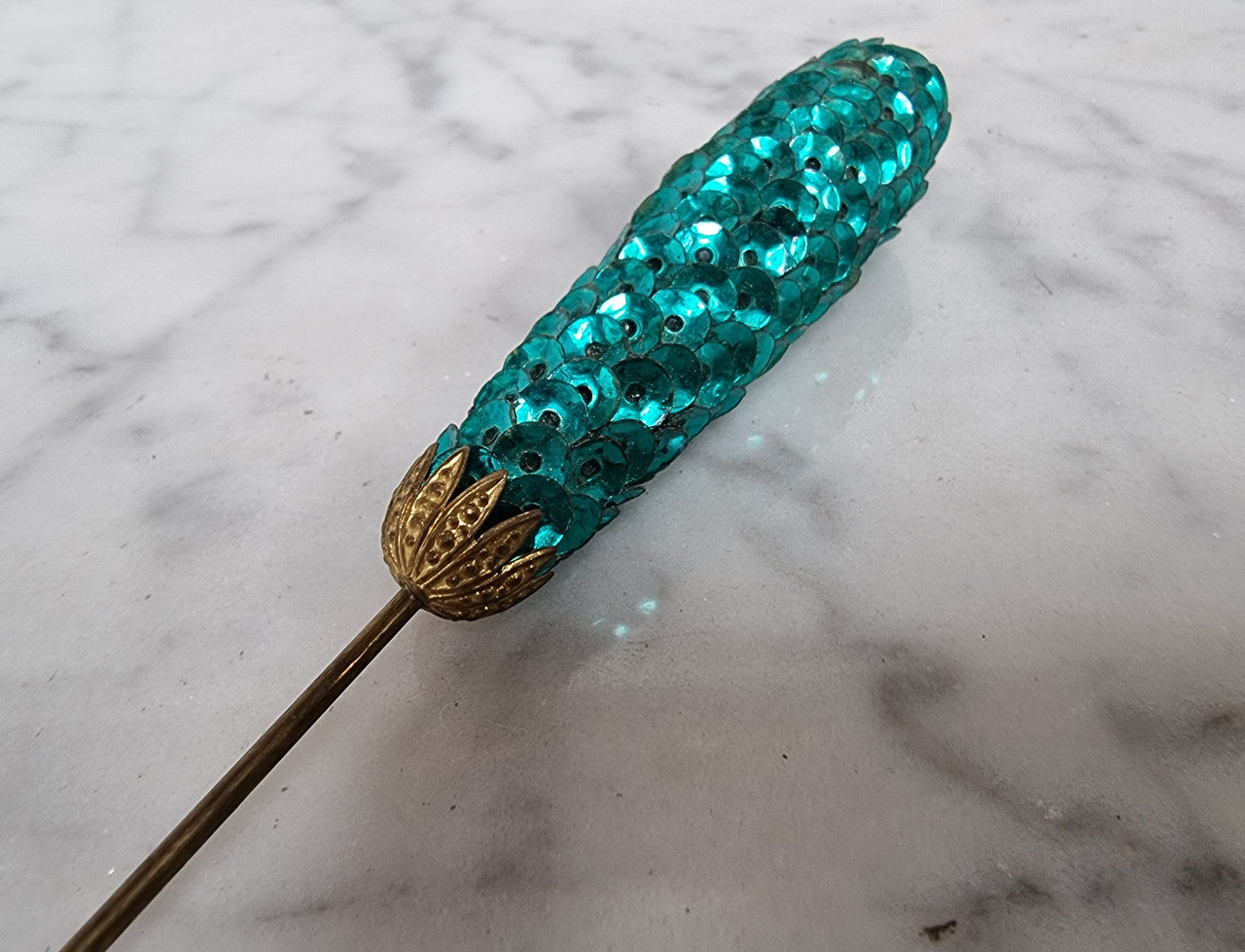 Art Deco Blue Sequin Hat Pin