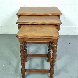Jacobean style Antique nest of tables with classic barely twist. They are in good original detailed condition.