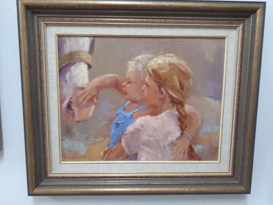 An Oil On Canvas On Board Titled " A New Friend" By Helene Symour