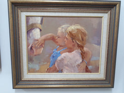 An Oil On Canvas On Board Titled " A New Friend" By Helene Symour | Antique & Vintage | Moonee Ponds Antiques | Australia Wide Delivery