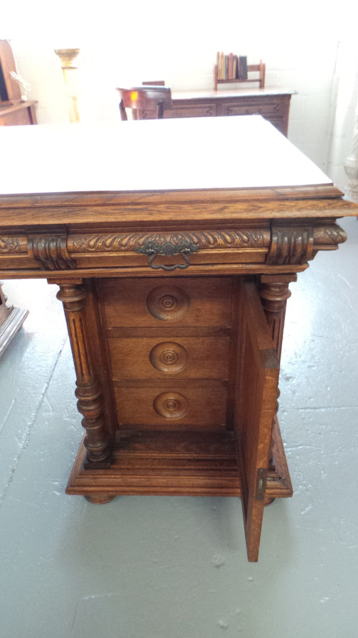French Oak Partners Desk-3 | Antique & Vintage | Moonee Ponds Antiques | Australia Wide Delivery