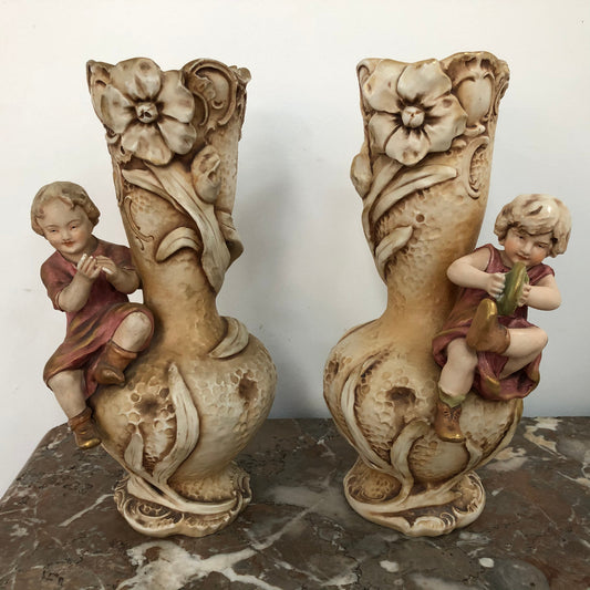 Pair Of Amphora Vases In Art Nouveau Style