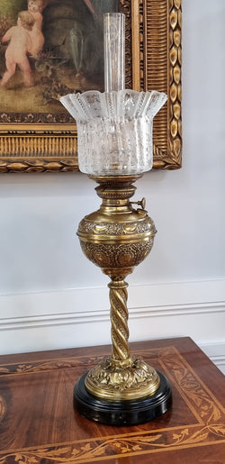 Victorian Banquet Lamp “Globe Vulcan” With Original Acid Etched Shade | Antique & Vintage | Moonee Ponds Antiques | Australia Wide Delivery