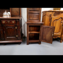 Lovely entrance piece with shelf and single door cupboard, topped with a section for hanging jackets, hats etc. Sourced from France and in good original detailed condition.