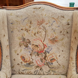 French Wing Back Tapestry Arm Chair