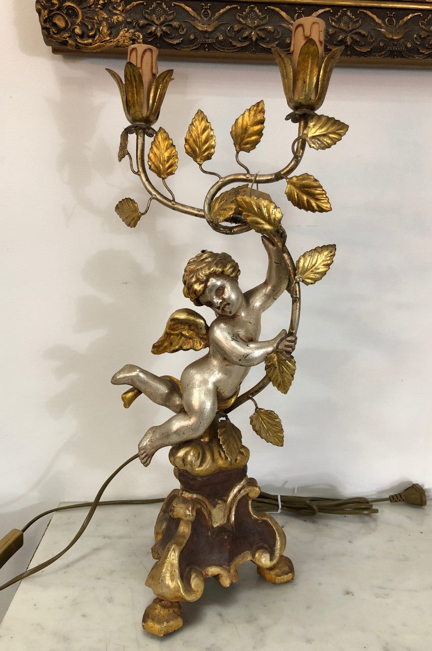 Pair of Charming Carved Wooden Cherub Two Light Lamps | Antique & Vintage | Moonee Ponds Antiques | Australia Wide Delivery