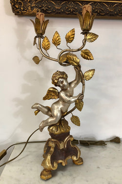 Pair of Charming Carved Wooden Cherub Two Light Lamps | Antique & Vintage | Moonee Ponds Antiques | Australia Wide Delivery