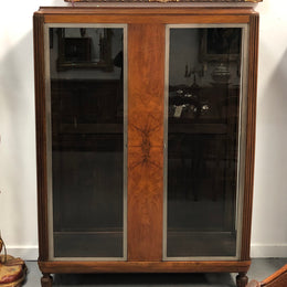 Large Walnut & Nickel Plated Art Deco Display Cabinet