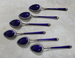 Stunning Set of Six 925 Sterling Silver & Enamel Spoons | Antique & Vintage | Moonee Ponds Antiques | Australia Wide Delivery