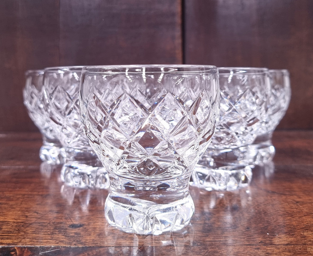 Set of six crystal spirit glasses. In good original condition.