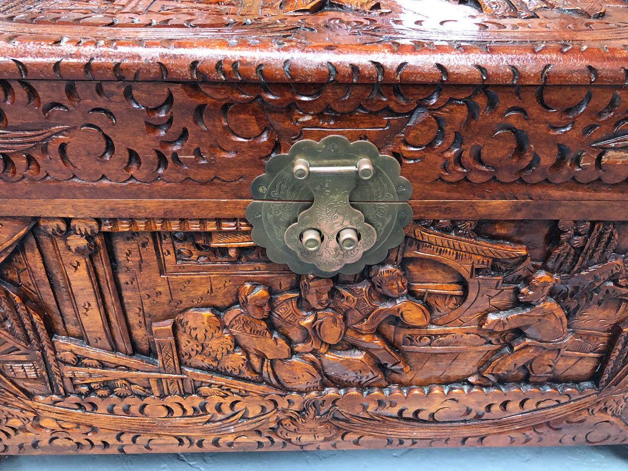 Lovely Carved Camphor Wood Chest