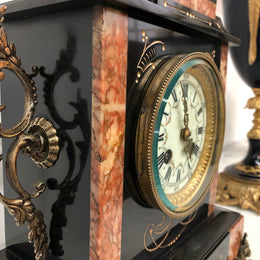 French Highly Decorative Marble Mantle Clock