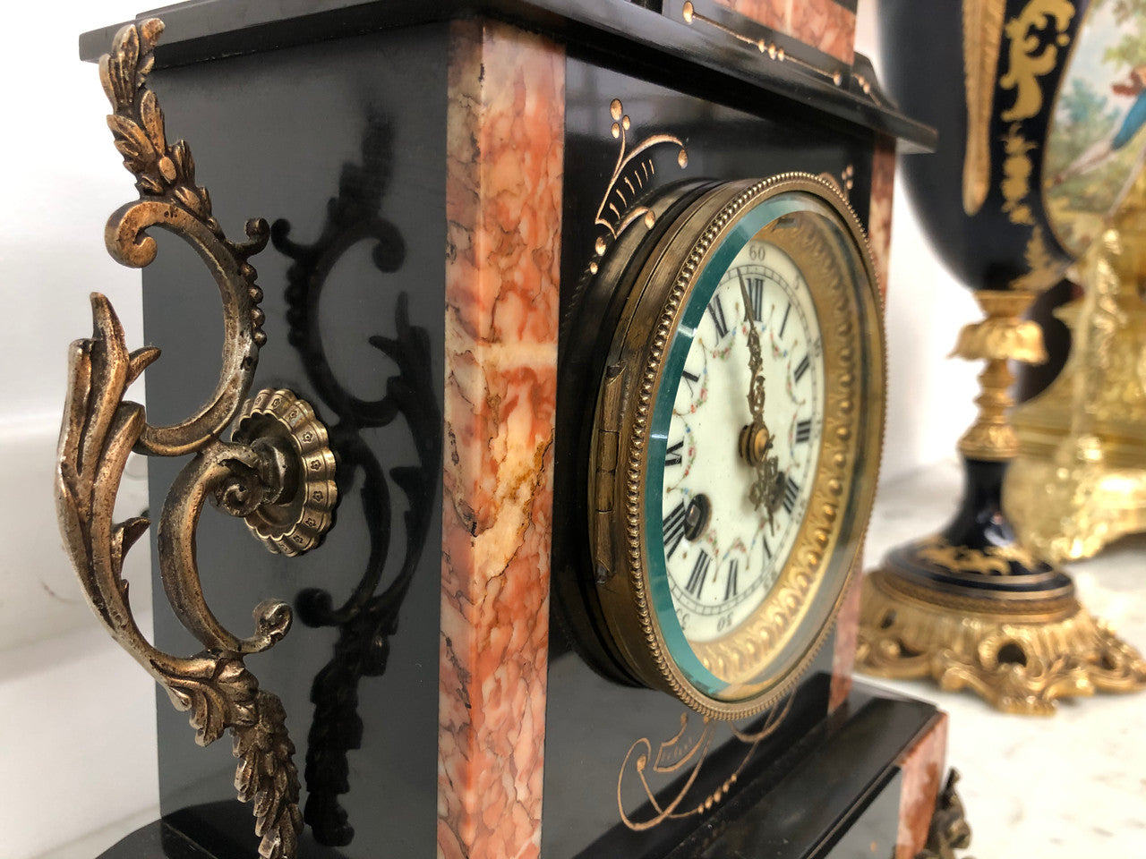 French Highly Decorative Marble Mantle Clock | Antique & Vintage | Moonee Ponds Antiques | Australia Wide Delivery
