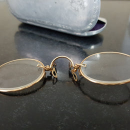 Antique Gold Plated Pince-Nez Reading Glasses In Original Case