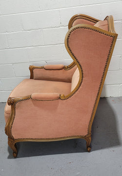 French Pair Of Louis XV Style Pink Upholstered Wing Back Chairs | Antique & Vintage | Moonee Ponds Antiques | Australia Wide Delivery