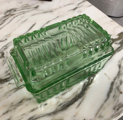 Green Depression Glass Butter Dish | Antique & Vintage | Moonee Ponds Antiques | Australia Wide Delivery