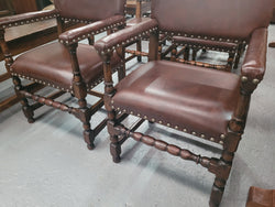 Set of 8 Henry II Style Leather Look Upholstery Dining Chairs Including Two Carvers | Antique & Vintage | Moonee Ponds Antiques | Australia Wide Delivery