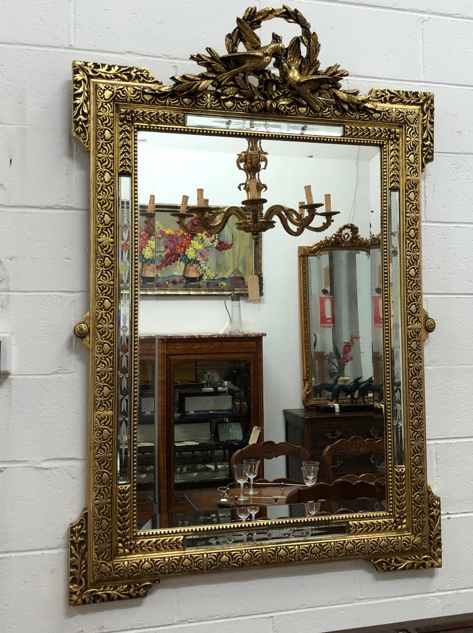 19th Century French Cushion Mirror With Acid Etched Pattern | Antique & Vintage | Moonee Ponds Antiques | Australia Wide Delivery