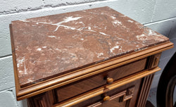 French Walnut Louis XVI Style Single Bedside Cabinet Rouge Marble Top | Antique & Vintage | Moonee Ponds Antiques | Australia Wide Delivery