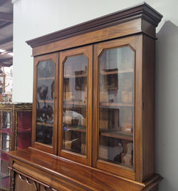 Edwardian Mahogany Bookcase With 3 Glass Display Doors & 3 Shield Cupboards Below | Antique & Vintage | Moonee Ponds Antiques | Australia Wide Delivery
