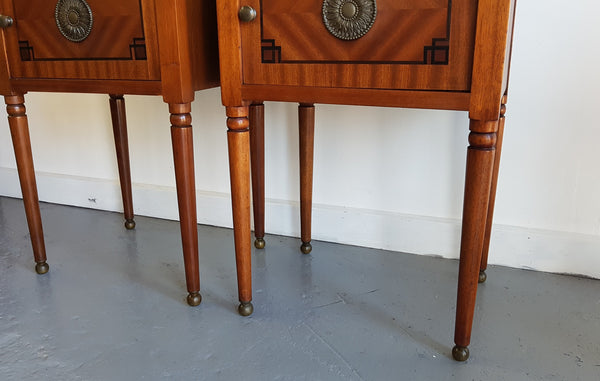 Pair Of French inlaid & Marble Top Bedsides
