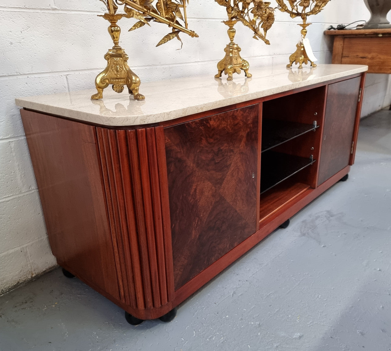 Art Deco Style Low Line Marble Top Cabinet